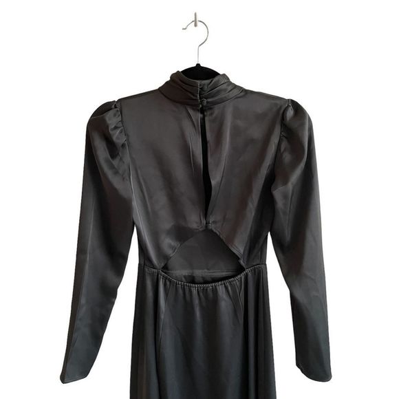 (SOLD) ARITZIA Wilfred Baja Satin Long Sleeve Mock-Neck Midi Maxi Dress Scarab 0 - Picture 6 of 12